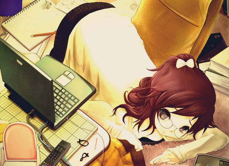 Anime girl resting on desk