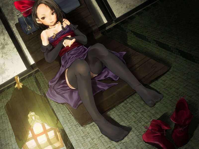 anime girl resting on futon
