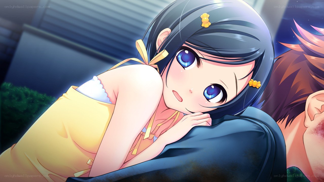 anime girl resting on shoulder