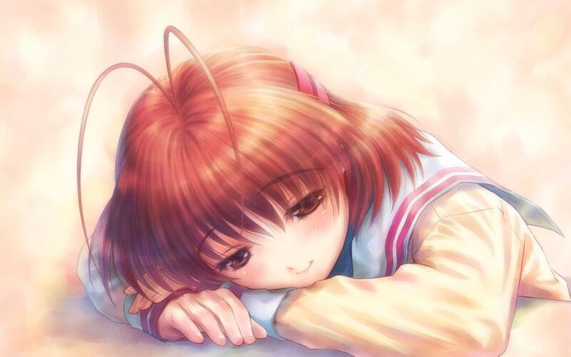 Anime Girl Resting — Red, Calm