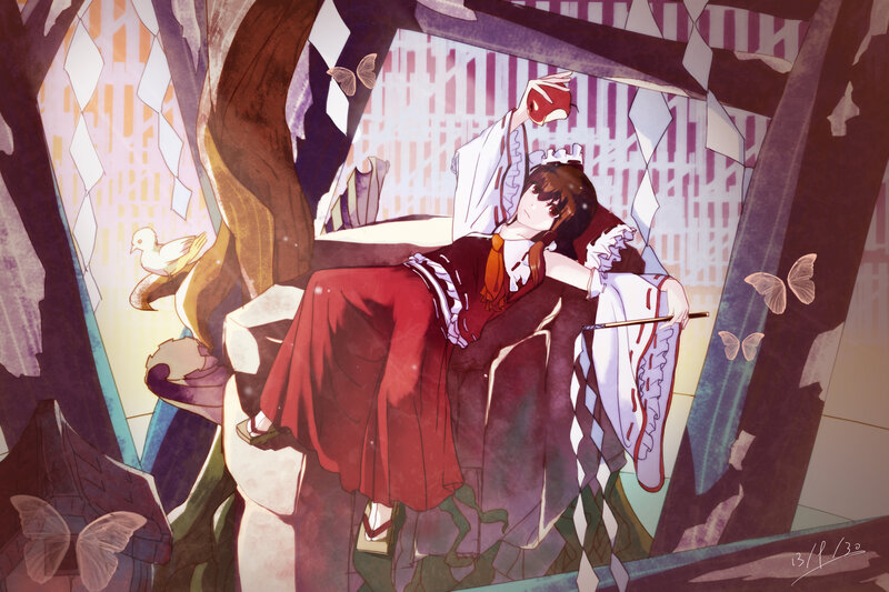 Anime Girl Resting — Red