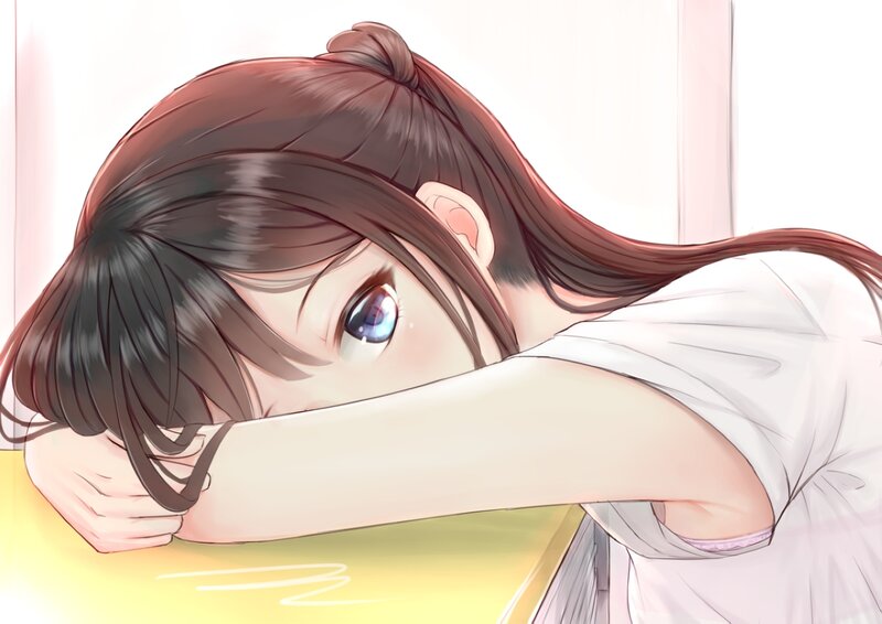 Anime Girl Resting — White