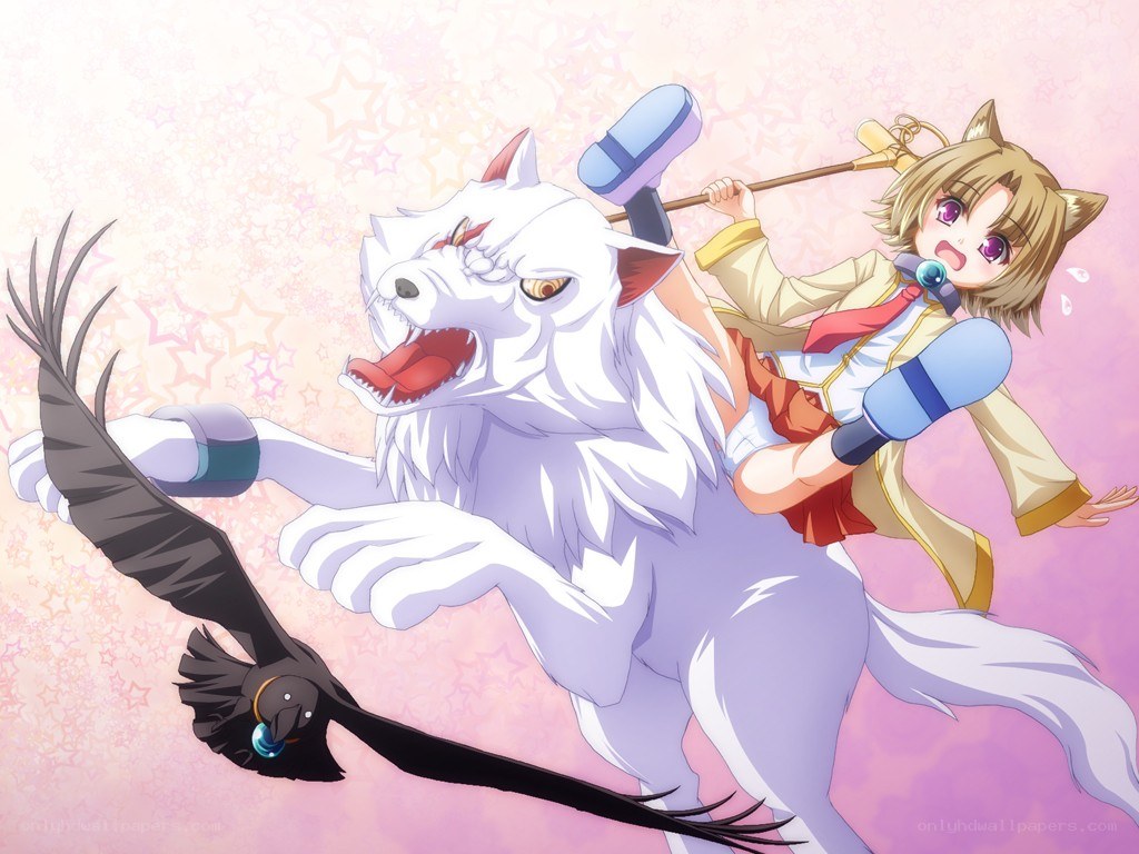 Anime girl riding a wolf