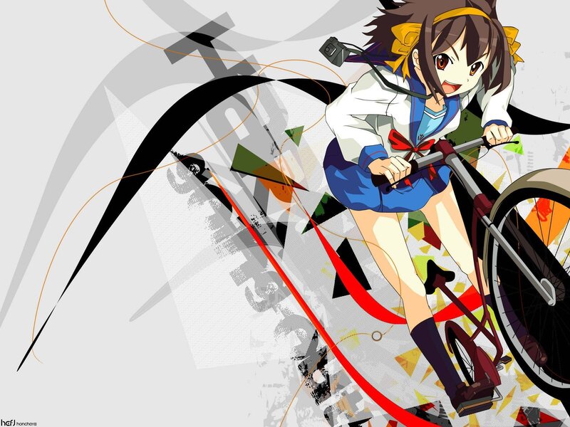 anime girl riding bicycle