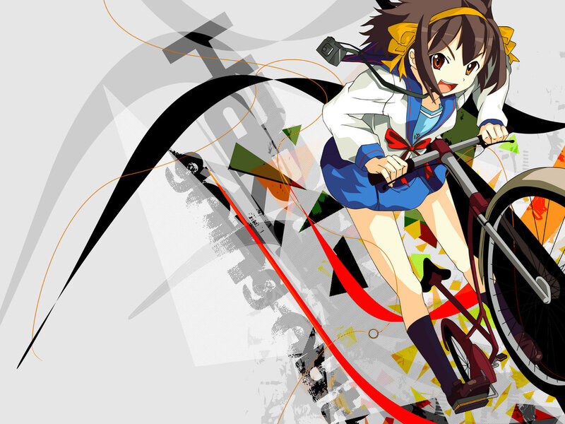 anime girl riding bicycle