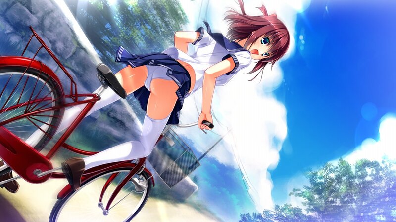 anime girl riding red bicycle