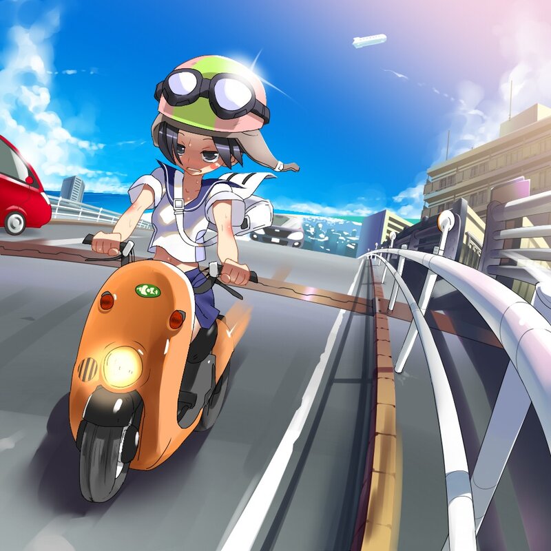 anime girl riding scooter