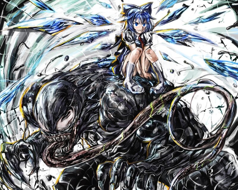 anime girl riding symbiote creature