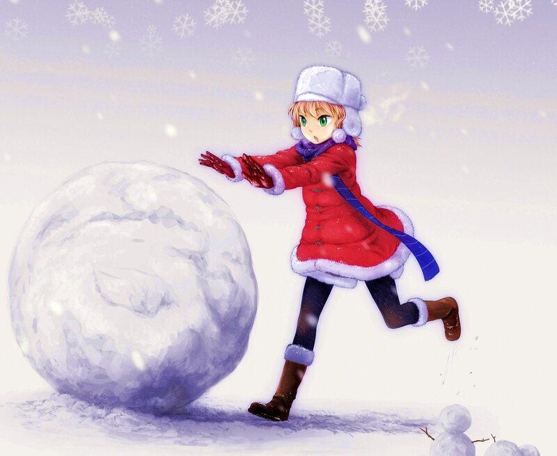 Anime Girl Rolling Snowball