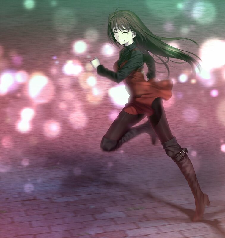 anime girl running at night