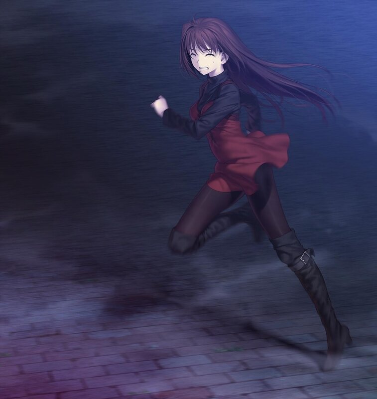 anime girl running at night