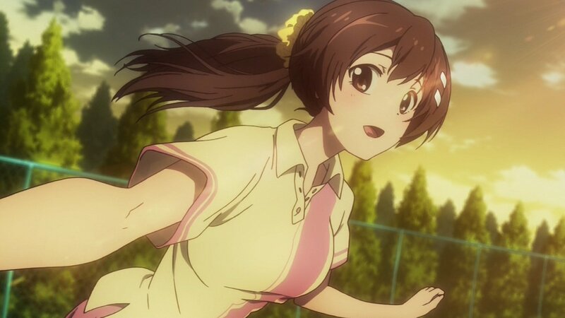 anime girl running at sunset