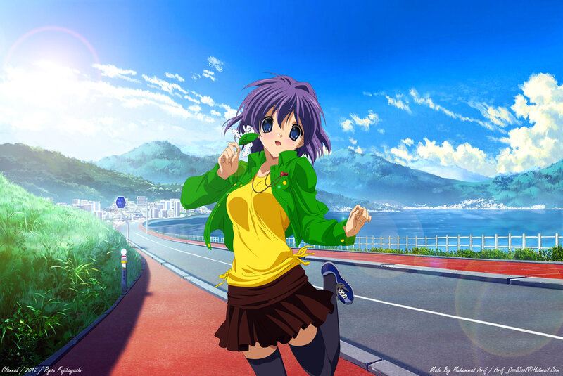 Anime Girl Running — Blue, Bright, Sunny