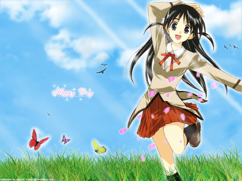 Anime Girl Running — Blue, Cheerful