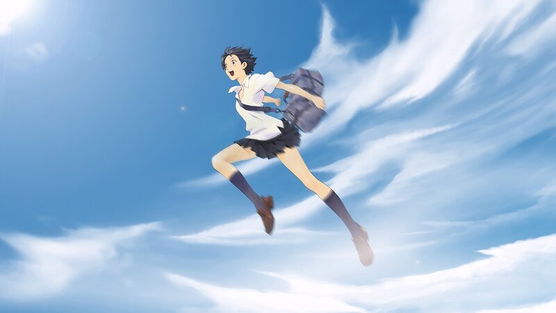 Anime Girl Running — Blue, Dynamic, Afternoon, School Uniform, Backpack, Sky