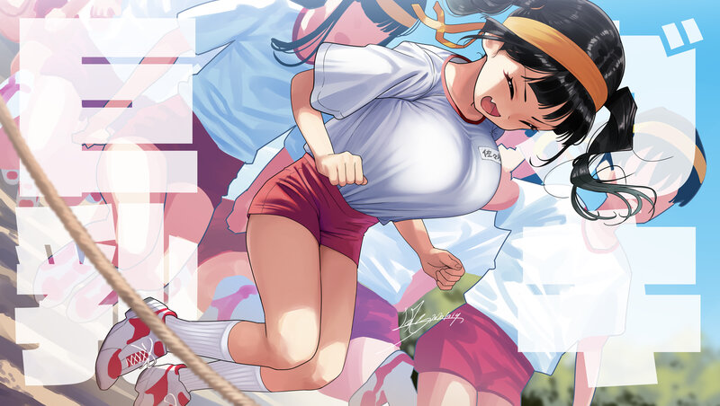 Anime Girl Running — Blue, Energetic, Afternoon, Manga