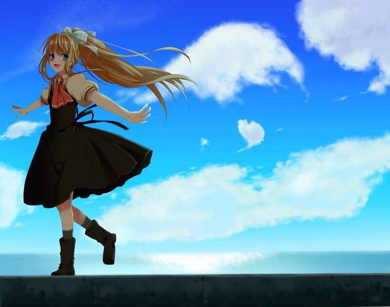 Anime Girl Running — Blue, Joyful, Afternoon