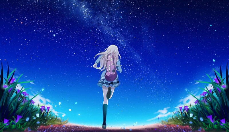 Anime Girl Running — Blue, Serene, Night