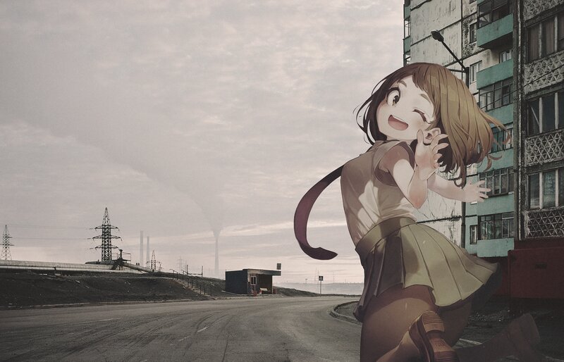 Anime Girl Running — Brown, Dramatic, Morning