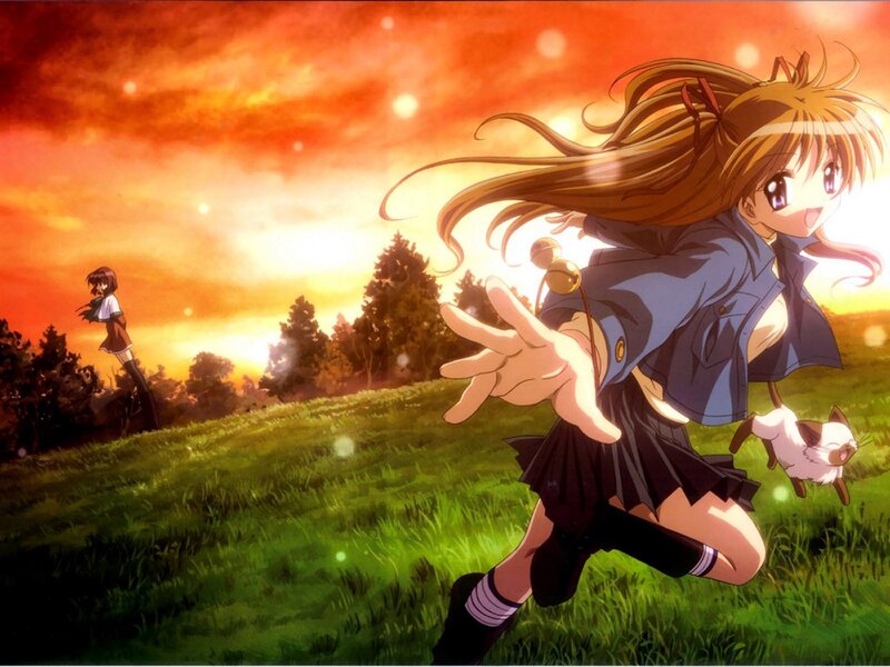 Anime girl running in a field