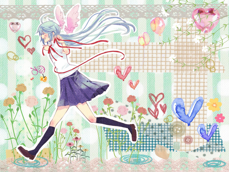 anime girl running in a garden