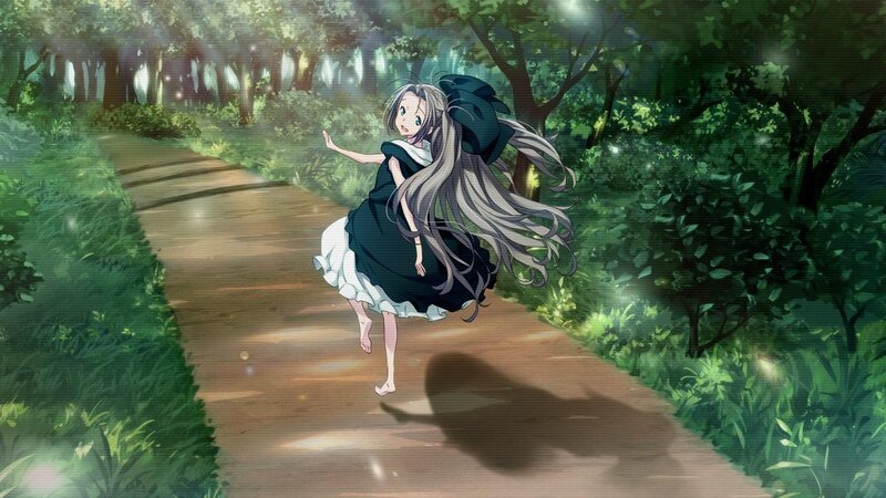 anime girl running in forest