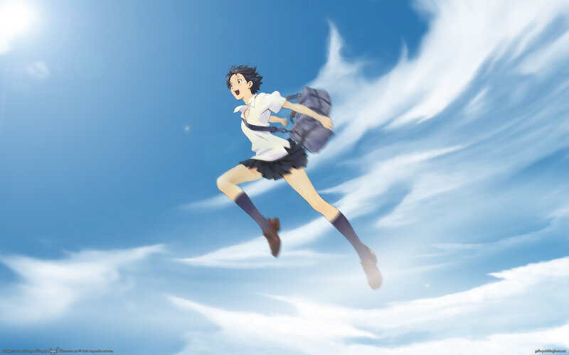 anime girl running in sky