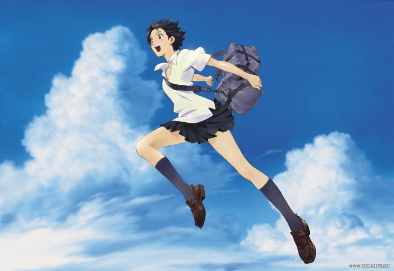 anime girl running in sky