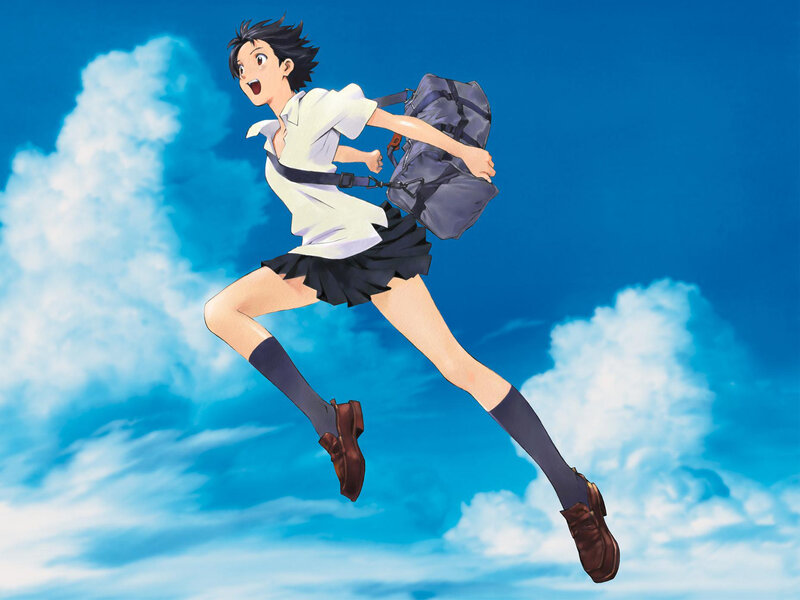 anime girl running in sky