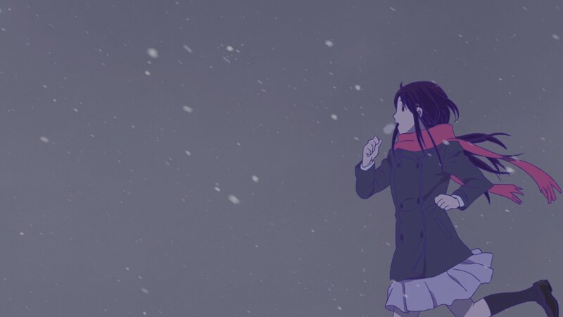 Anime Girl Running in Snow — Purple