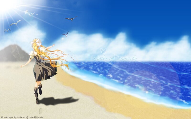 Anime Girl Running on Beach — Blue