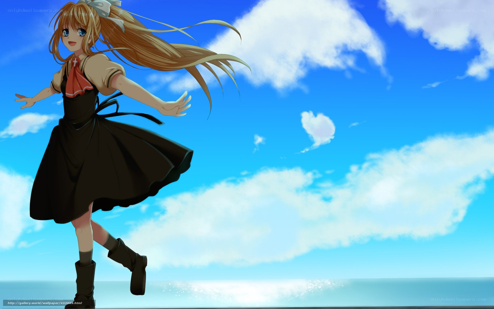Anime girl running on beach