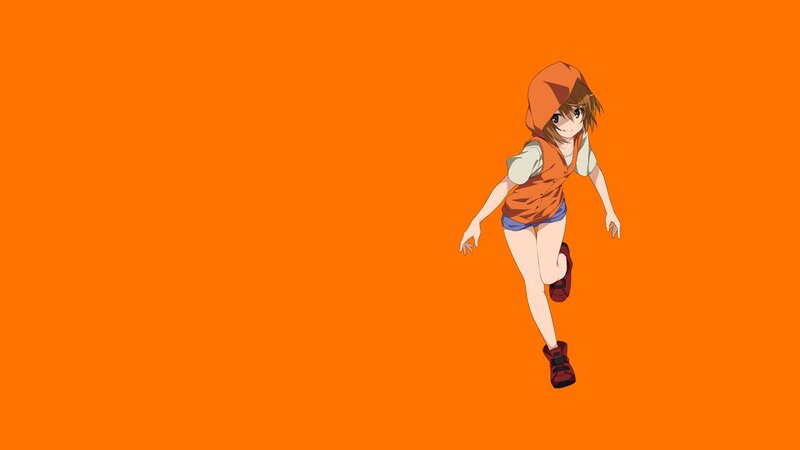 anime girl running on orange