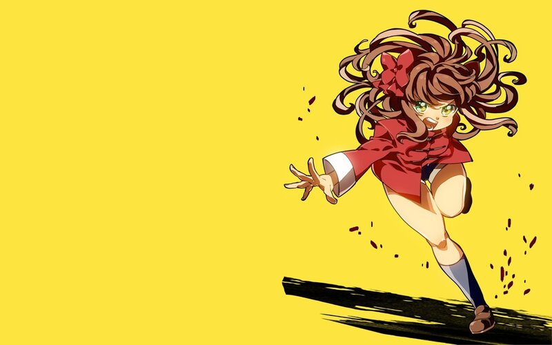 anime girl running on yellow