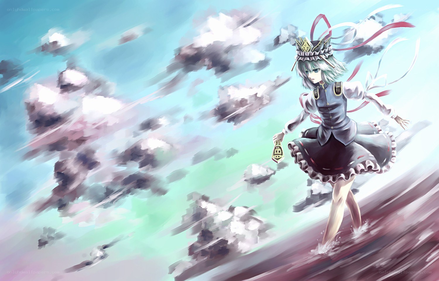 anime girl running through clouds