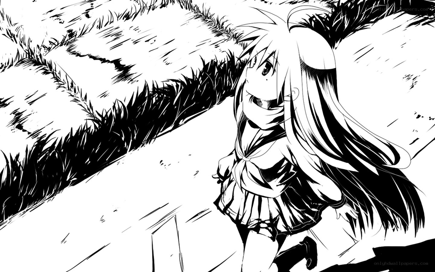 anime girl running through grass