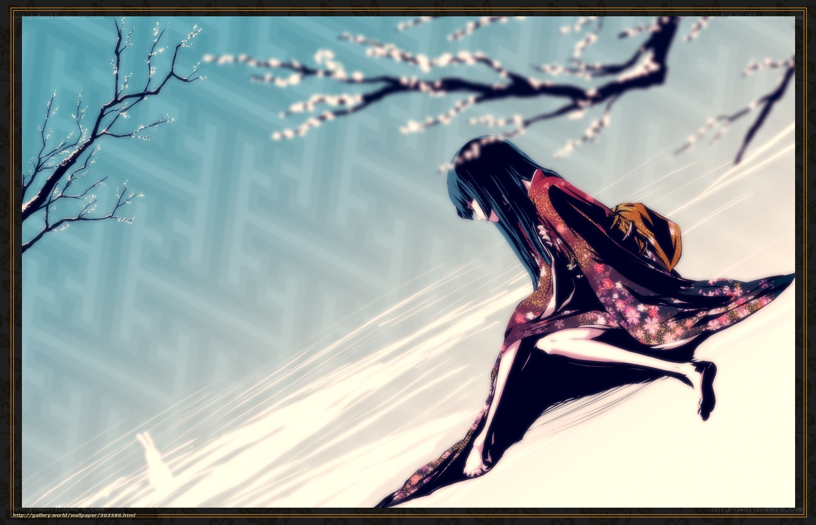 anime girl running under blossoms