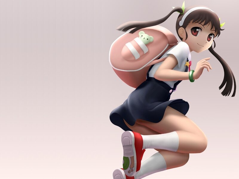 Anime Girl Running — White, Playful