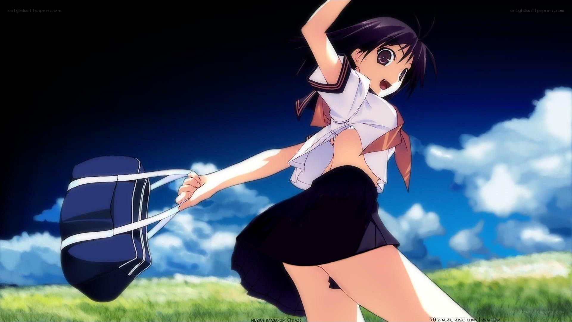 anime girl running with bag