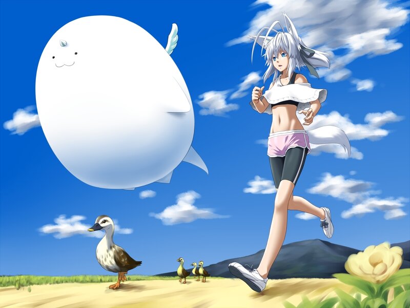 anime girl running with duck family