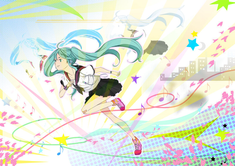 anime girl running with music