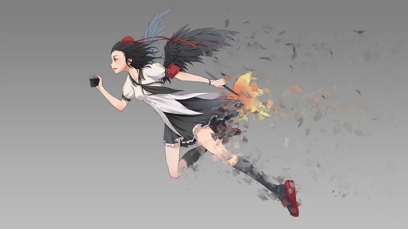 anime girl running with wings