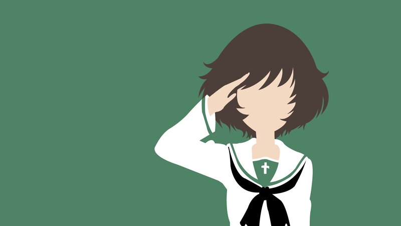 Anime Girl Saluting — Green, Neutral