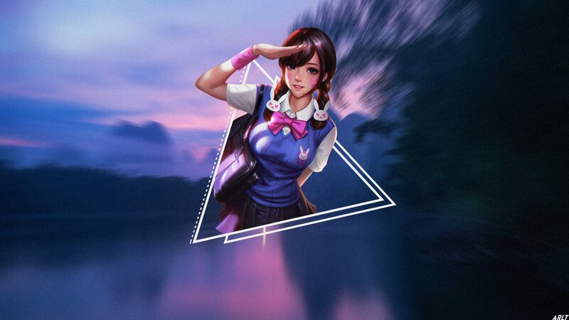 Anime Girl Saluting — Purple, Dramatic