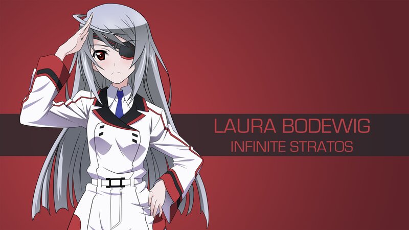 Anime Girl Saluting — Red, Dramatic, Eyepatch