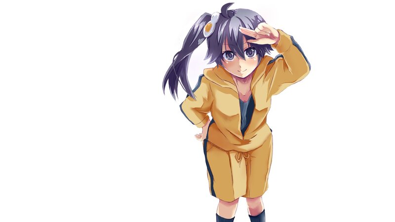 Anime Girl Saluting — Yellow, Playful, Pigtails
