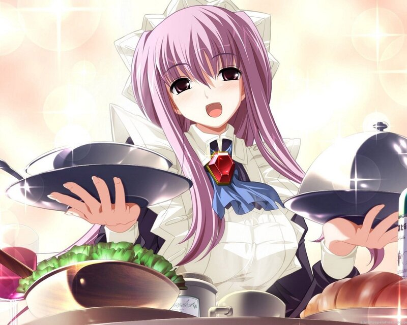 Anime Girl Serving Food — Purple