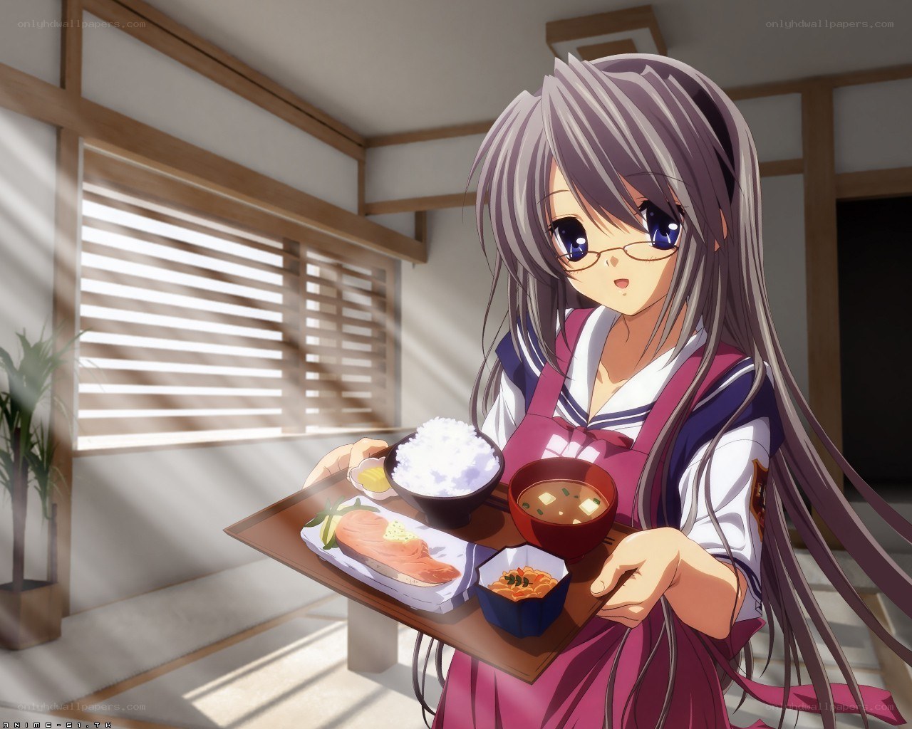 anime girl serving meal