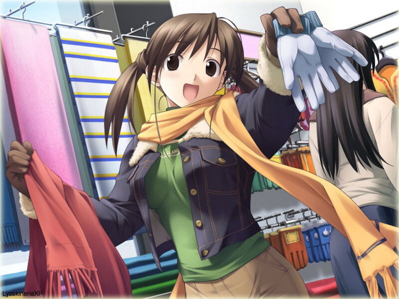 Anime girl shopping for clothes