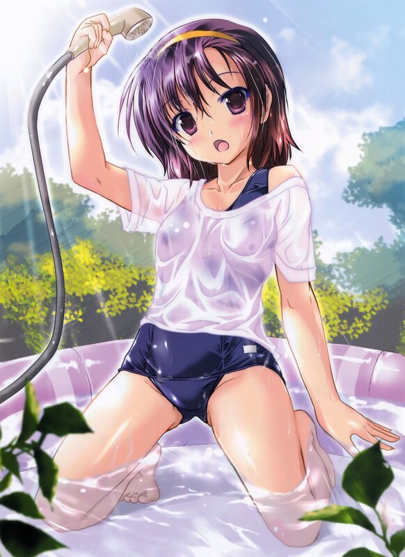 Anime girl showering outdoors